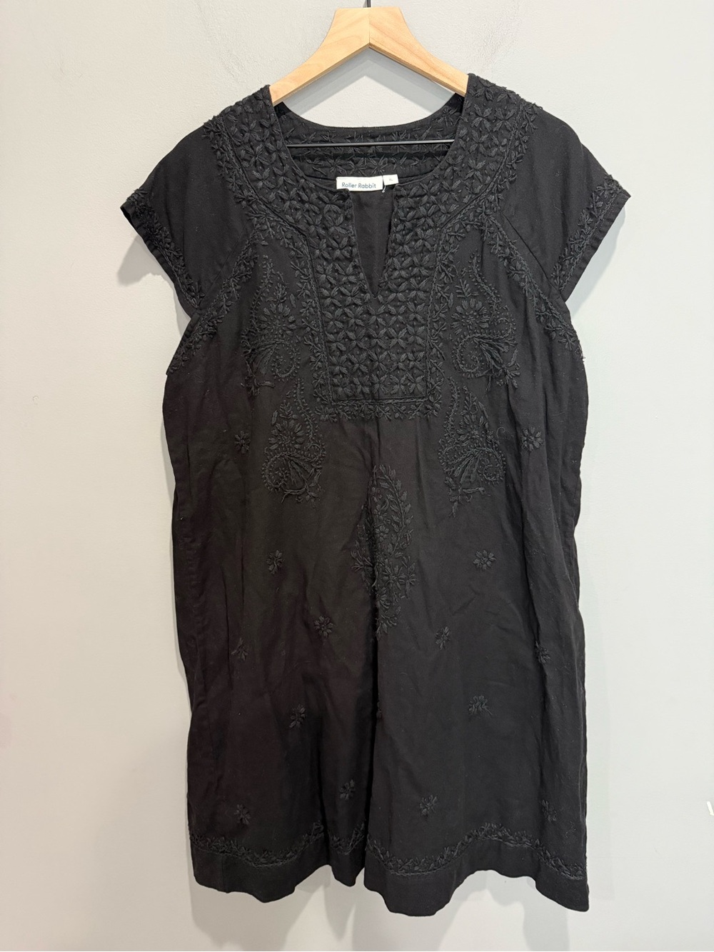 Roller Rabbit Black Embroidered Cotton Tunic Dress XL